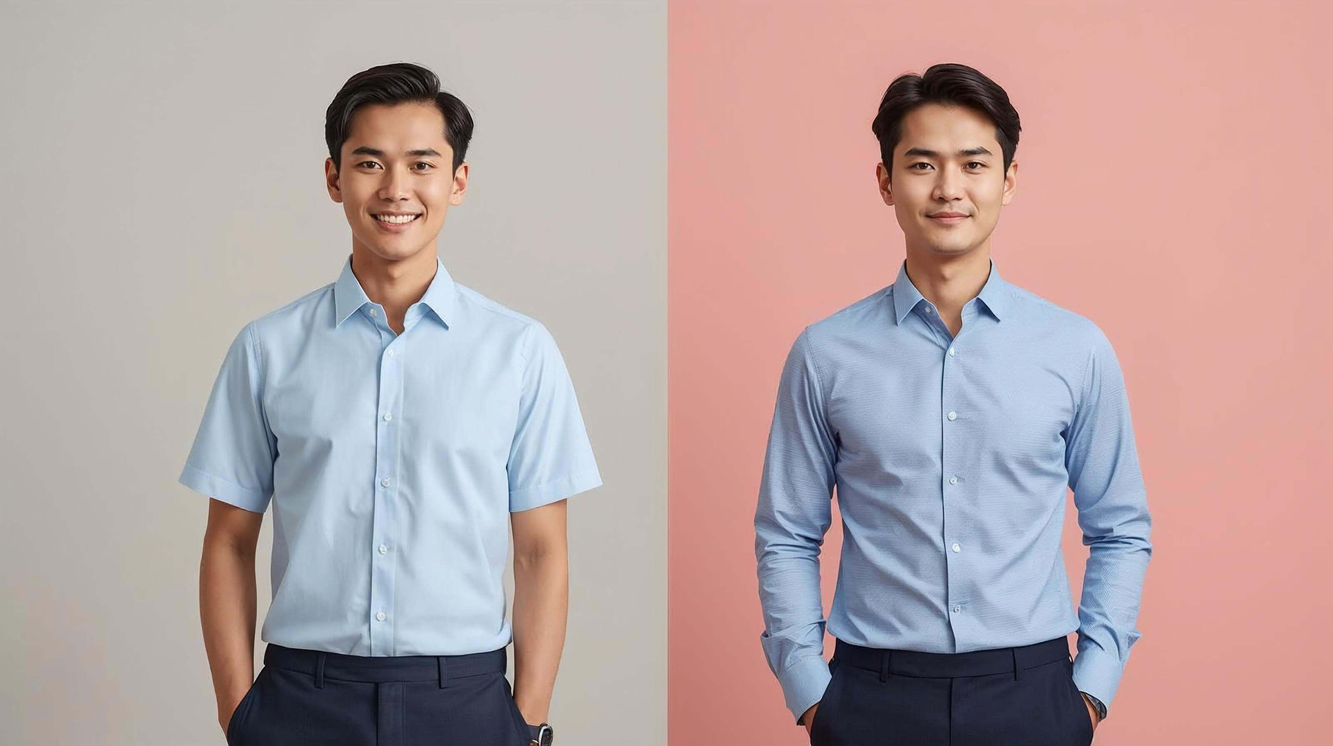 เปรียบเทียบเสื้อเชิ้ตแขนสั้นและแขนยาวสำหรับพนักงาน